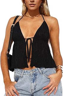 Blusa corta con lazo frontal Y2K para mujer, cuello halter, holgada, para verano, para salir, sexy, dividida, sin mangas, camisola