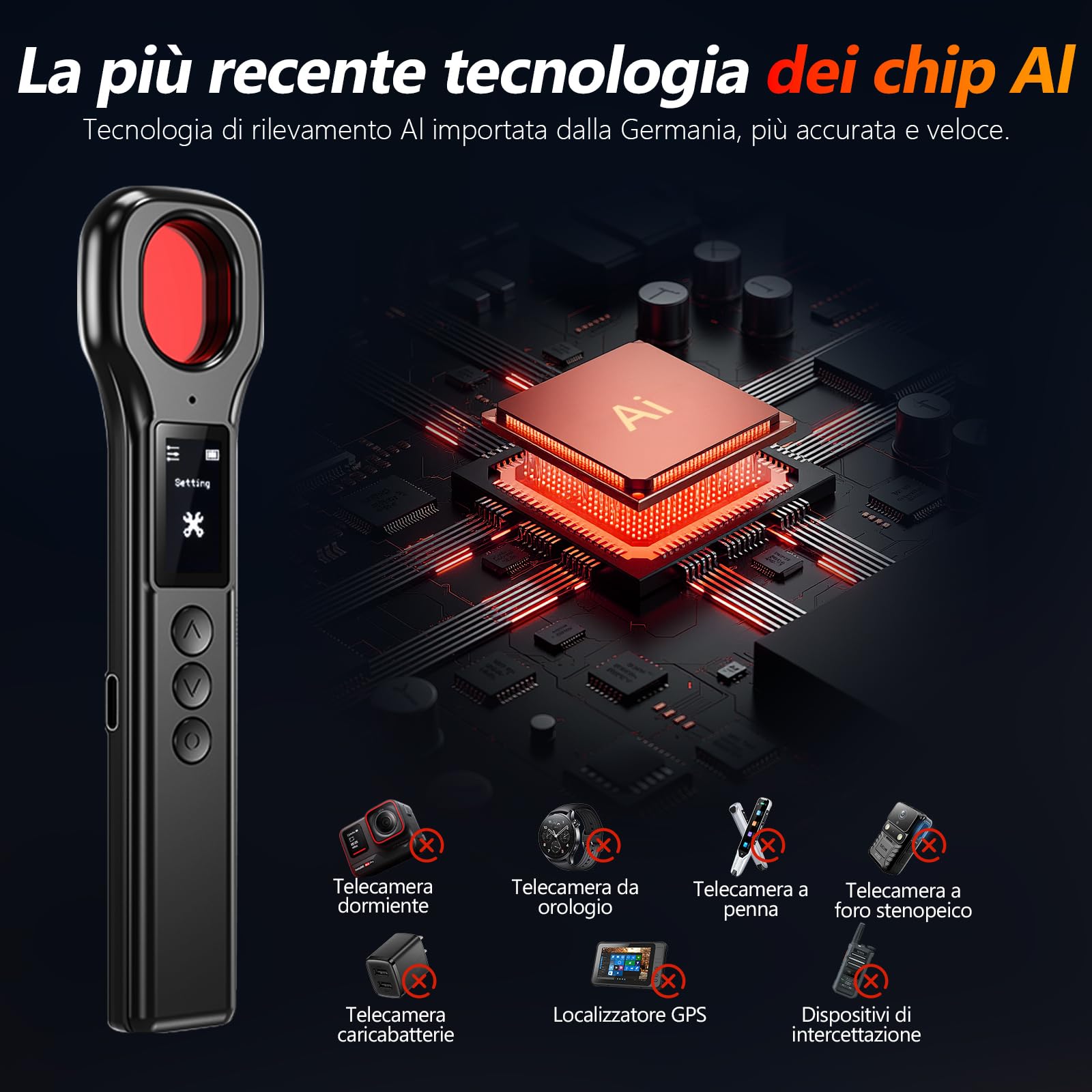 LONGYI Rilevatore di Cimici, Rilevatore microspie Professionale di Telecamere Nascoste e Telecamere Segrete, con Display LED HD, Fino a 10 ore di Autonomia, ideale per Hotel