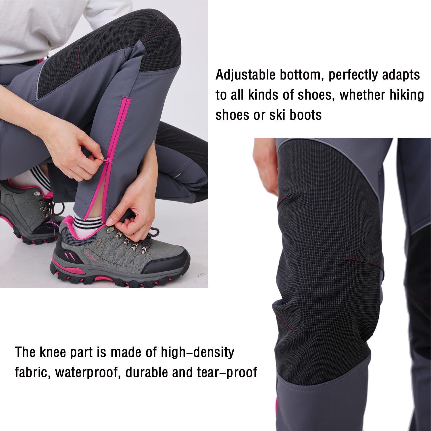 Work Idea - Pantaloni da donna per escursioni impegnative, in materiale impermeabile, taglio elastico, calore invernale, cerniere a contrasto e molto altro ancora