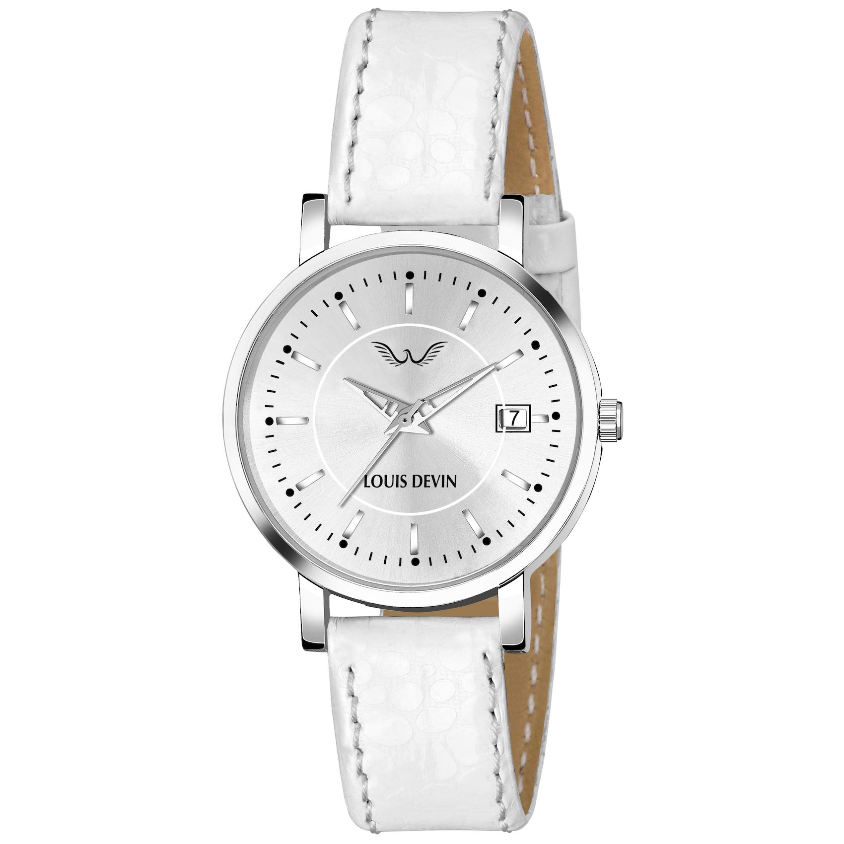 LOUIS DEVIN Ld-L135-Wht White Leather Strap Analogue Wrist Watch For Women, Silver Dial, White Band (B083KHKD67) Amazon Price History, Amazon Price Tracker