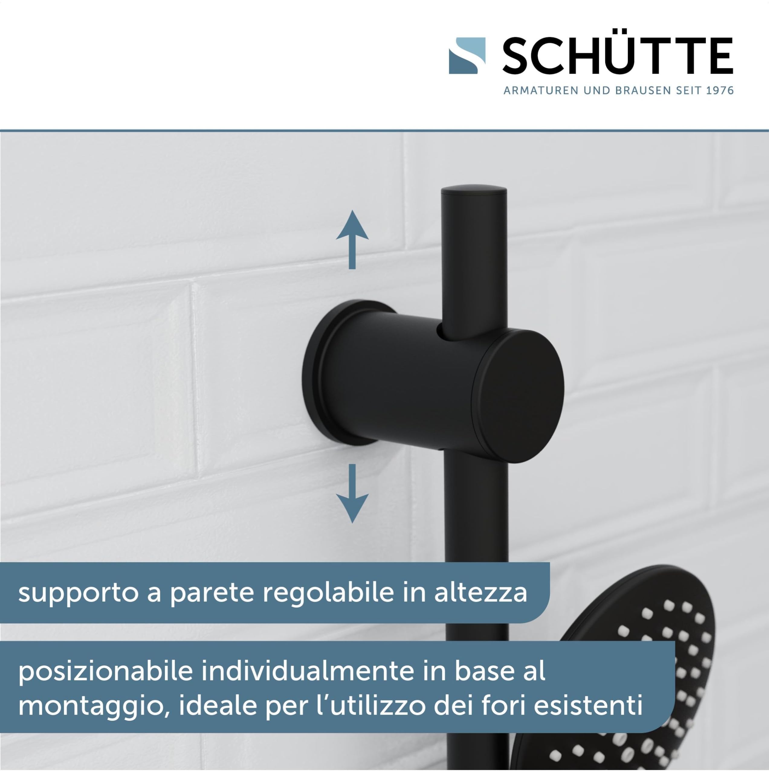 SCHÜTTE RAVEN - Asta doccia e doccetta con soffione regolabile in 3 posizioni, set doccia con colonna doccia, pannello doccia a pioggia con tubo flessibile, colore: Nero