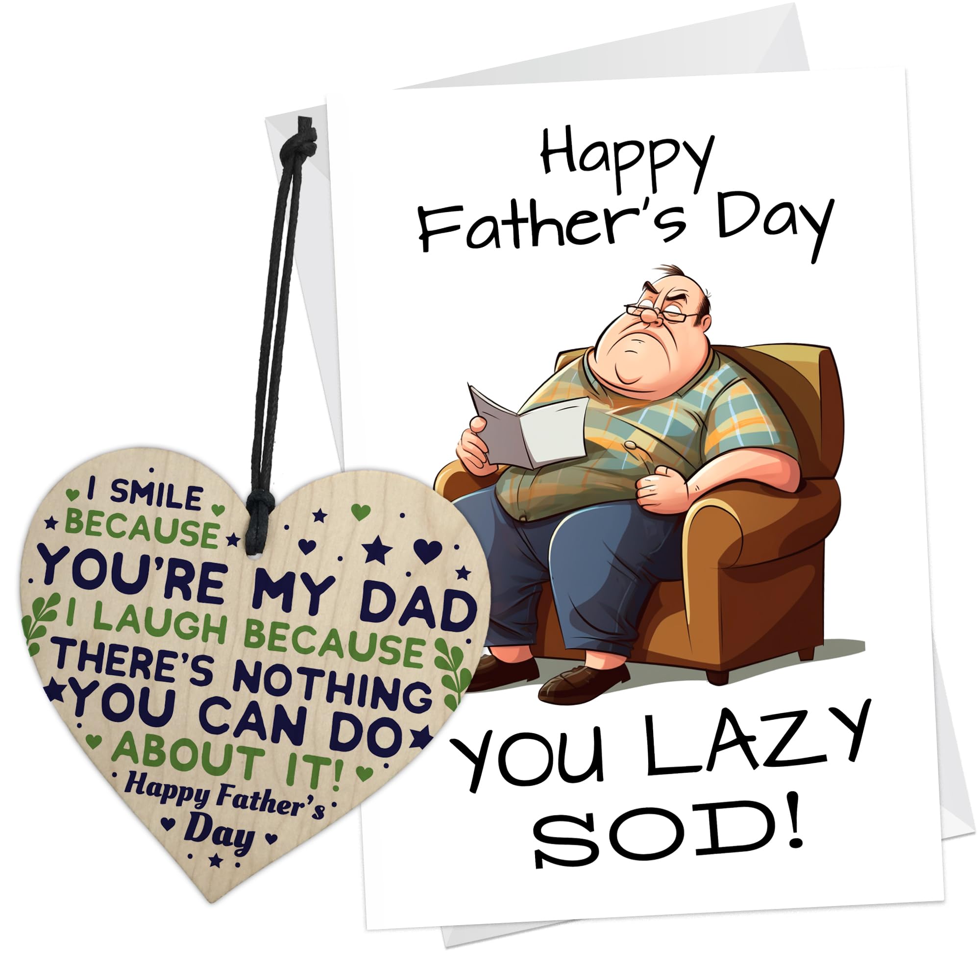 RED OCEAN Funny Humour Dad Card For Fathers Day Wooden Heart Joke Gift From Son Daughter Funny Gifts For Him