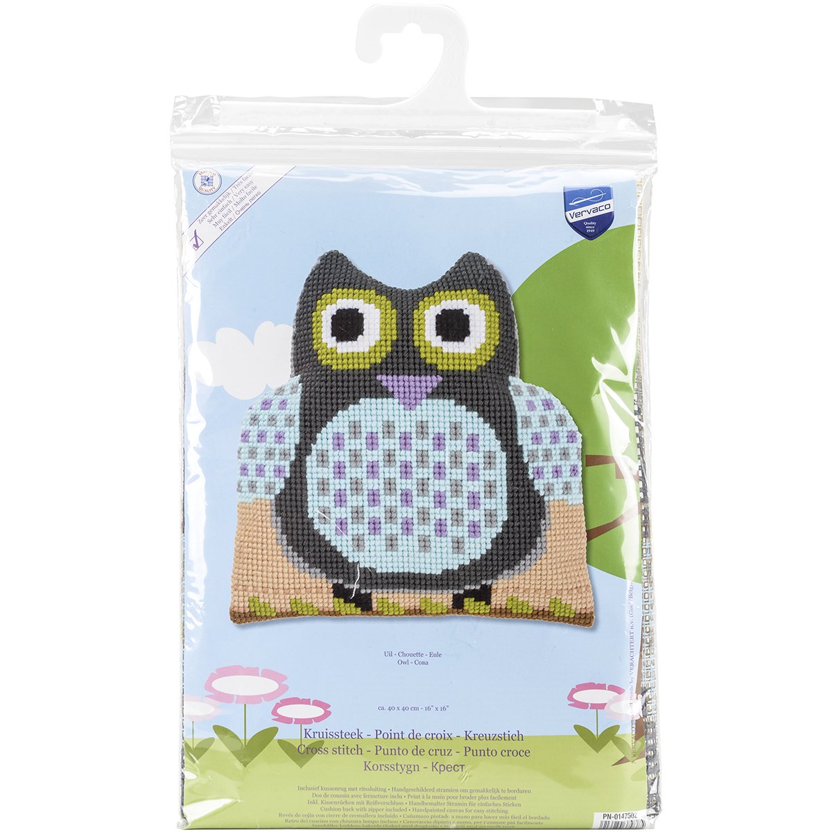 Vervaco Owl Cross Stitch Shaped Cushion, Multi-Colour