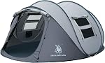 4 Person Pop Up Camping Tente, Imperméable tentes familiales instantanées, Installation facile avec 2 Portes Camping Tente pour Randonnée & Voyageur, Gris
