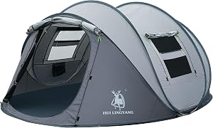 4 Person Pop Up Camping Tent, Waterproof Instant Family Tents,Easy Setup with 2 Doors Camping Tent for Hiking & Traveling, Grey