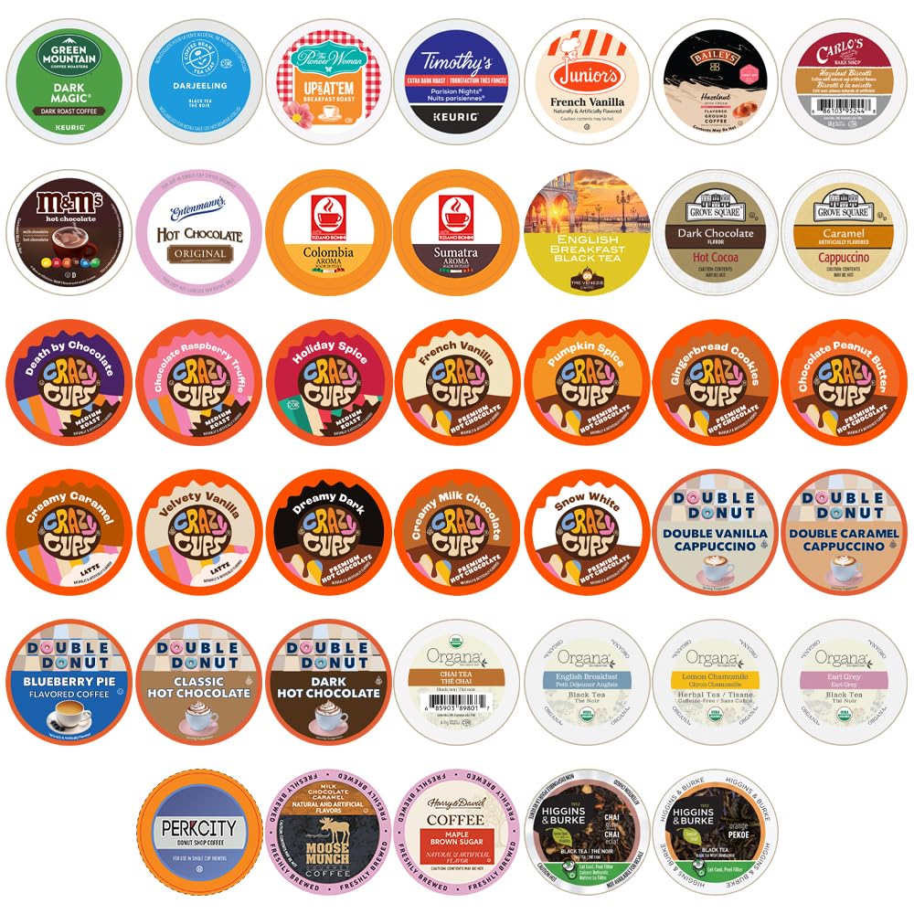 Perfect Samplers Coffee, Tea, Cider,Cappuccino For Keurig K Cups Brewers, Mix 40 Count