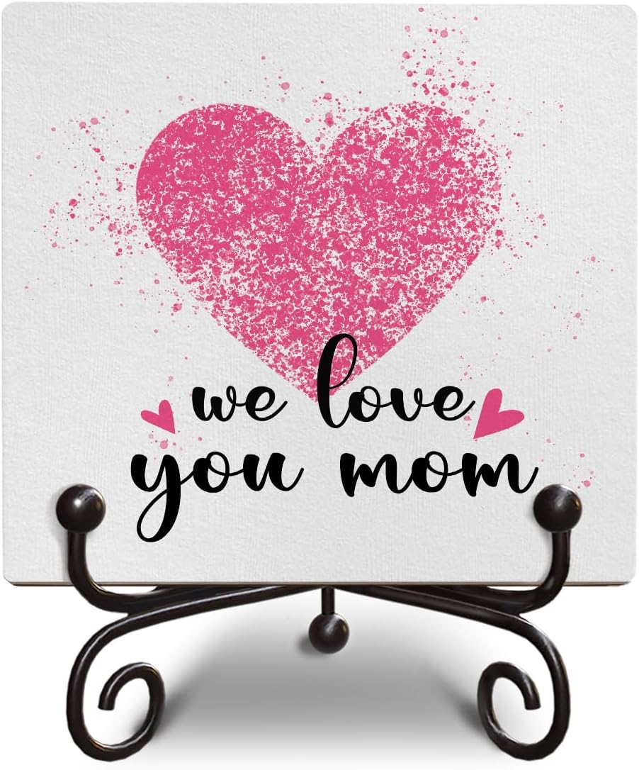 We Love You Mom Gifts, Inspirational Mom Wooden Sign Gift, Home Living Room Shelf Desk Decoration, for Women Loving Wooden Signs Gift, 5x5 Inches -E84