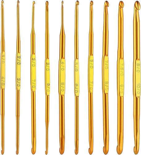 cobee Ganchos de ganchillo, 10 ganchos de ganchillo de doble extremo, agujas de ganchillo doradas, kit de agujas de tejer, kit de agujas de tejer,