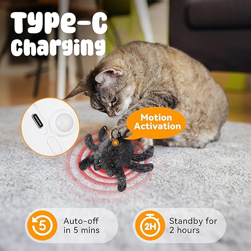 Miniatura 6 de Juguete para gatos con control remoto, 2 modos, juguete para gatos en movimiento, terror, control remoto, araña, Halloween, juguetes interactivos