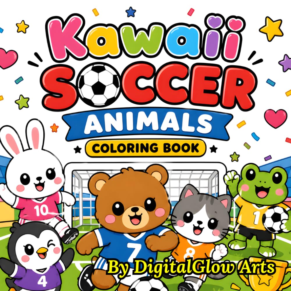 Kawaii Soccer Animals Coloring Book: Bold and Easy Football Scenes, Simple Sports Activities, and Cute Animal Athletes