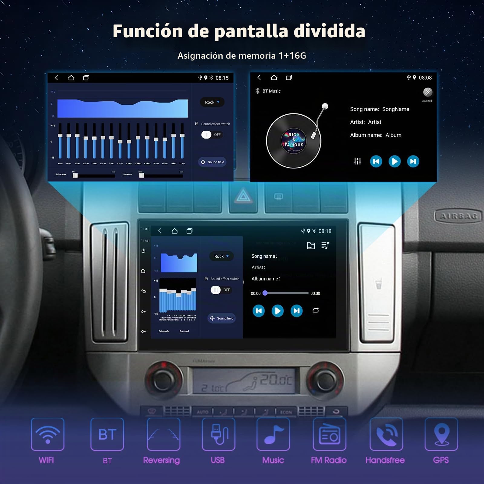 NHOPEEW Radio para Coche Android con WiFi GPS -Radio para Coche de 7 Pulgadas Compatible con Mirror Link, Ecualizador, DSP, Pantalla Dividida, Controles en el Volante y cámara de Marcha atrás