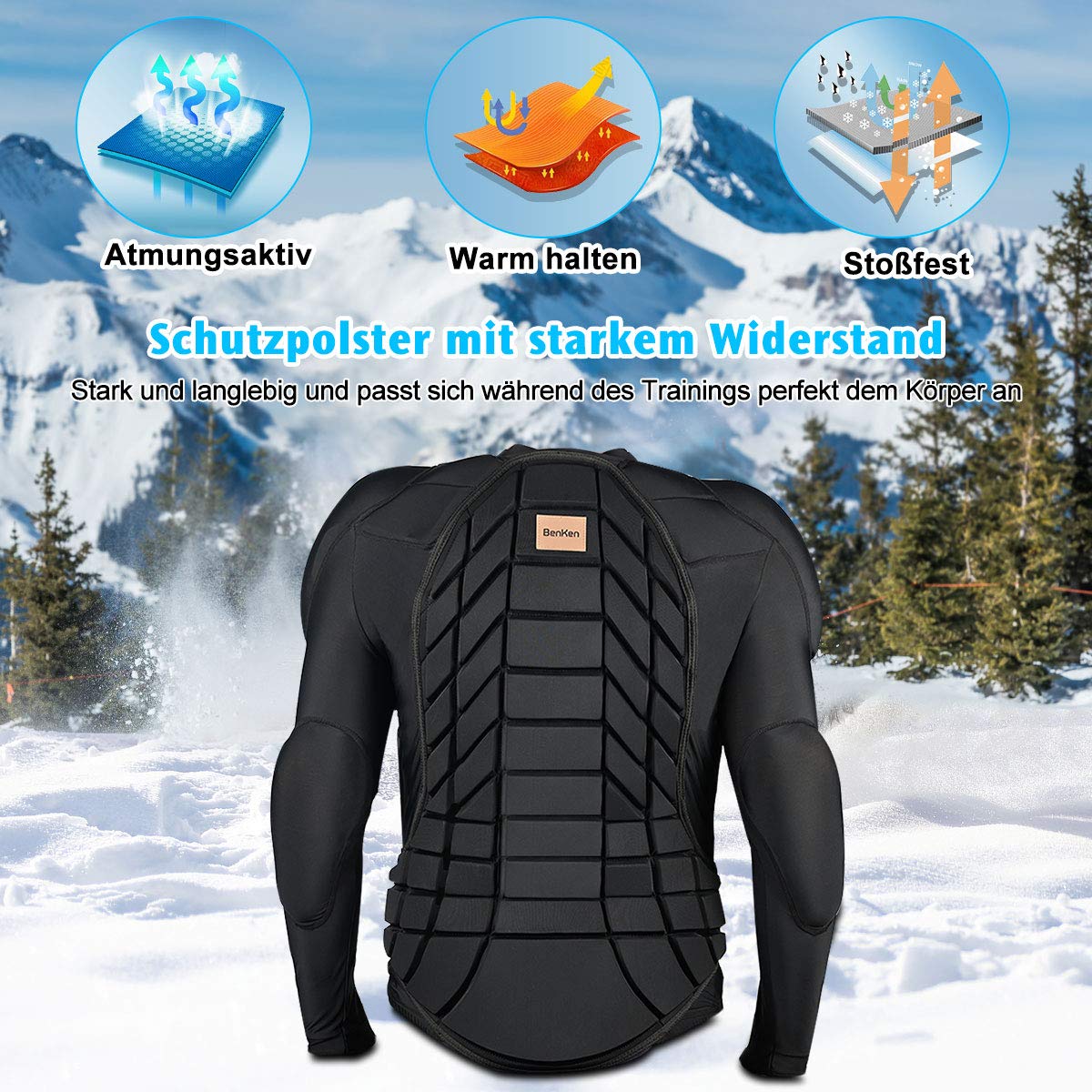 BenKen Chemise Protectrice Équipement Protection pour Ski Snowboard Moto Enduro, Veste de protection réglable (homme femme)