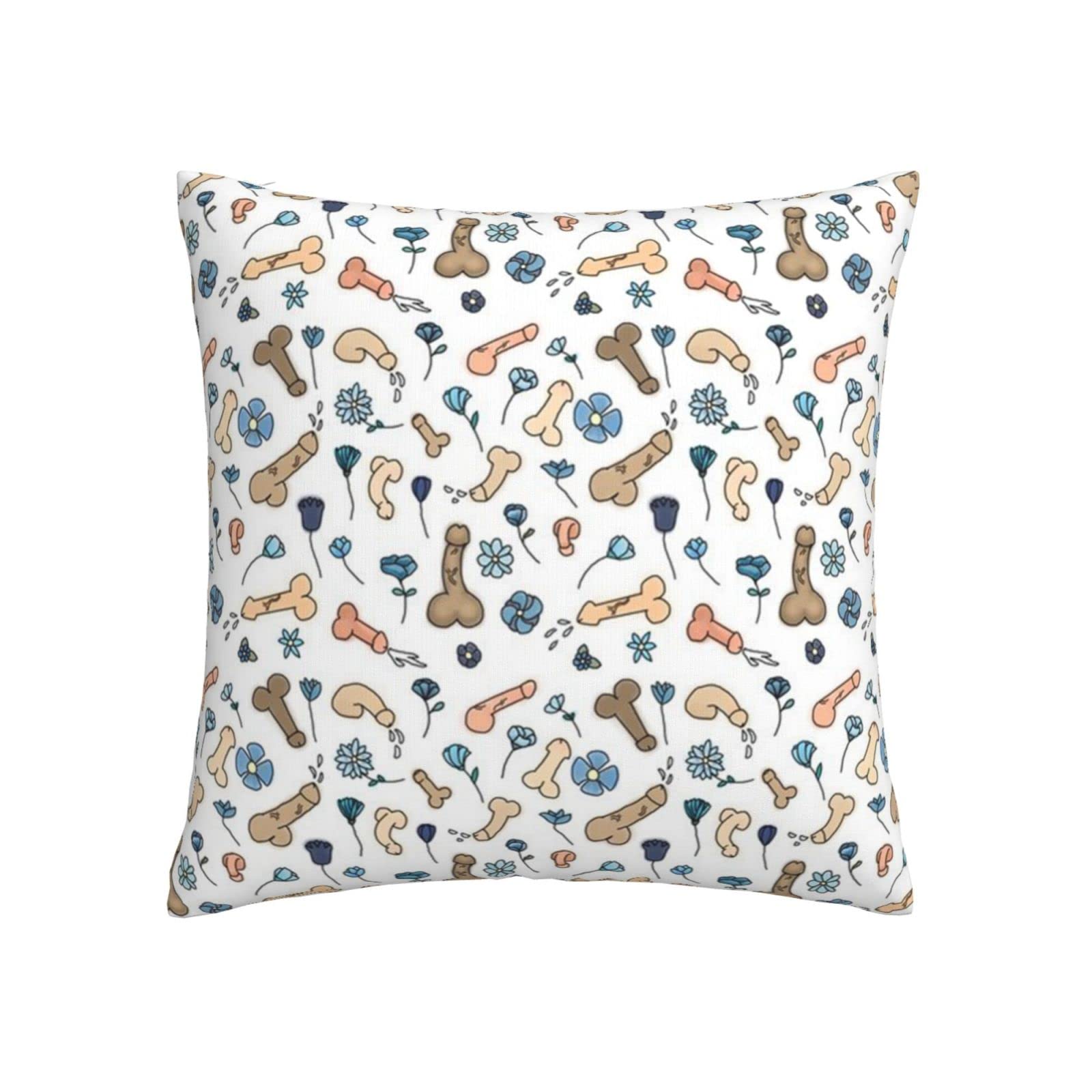 Yingd Multicolored Flannel Throw Pillow, Penis Flower Print Pillow Cover Cushion Cover, Double Sided Plush Pillowcase 45X45cm For Sofa Couch Bed Decorate Pillow Case