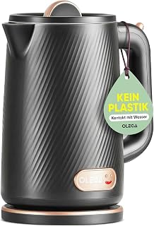 OLEGA Wasserkocher - 1800W Schnellaufheizender Elektrischer Teekessel BPA-freier 304 Edelstahl Elektrischer Wasserkocher mit Automatischer Abschaltung und Trockengehschutz 1.8L