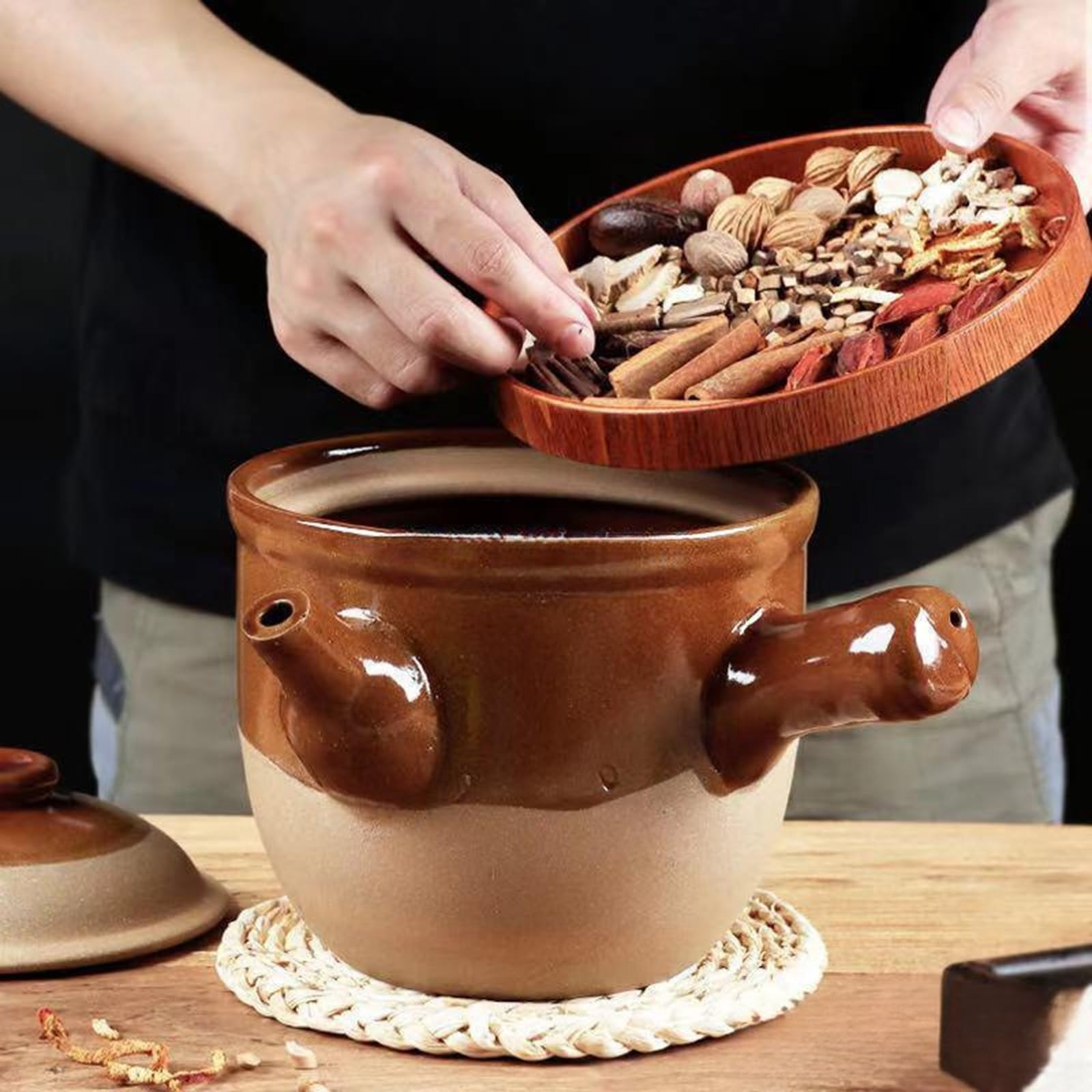 Ceramiczny słoik na leki, elegancki gliniany garnek z pokrywką do użytku domowego, chiński styl