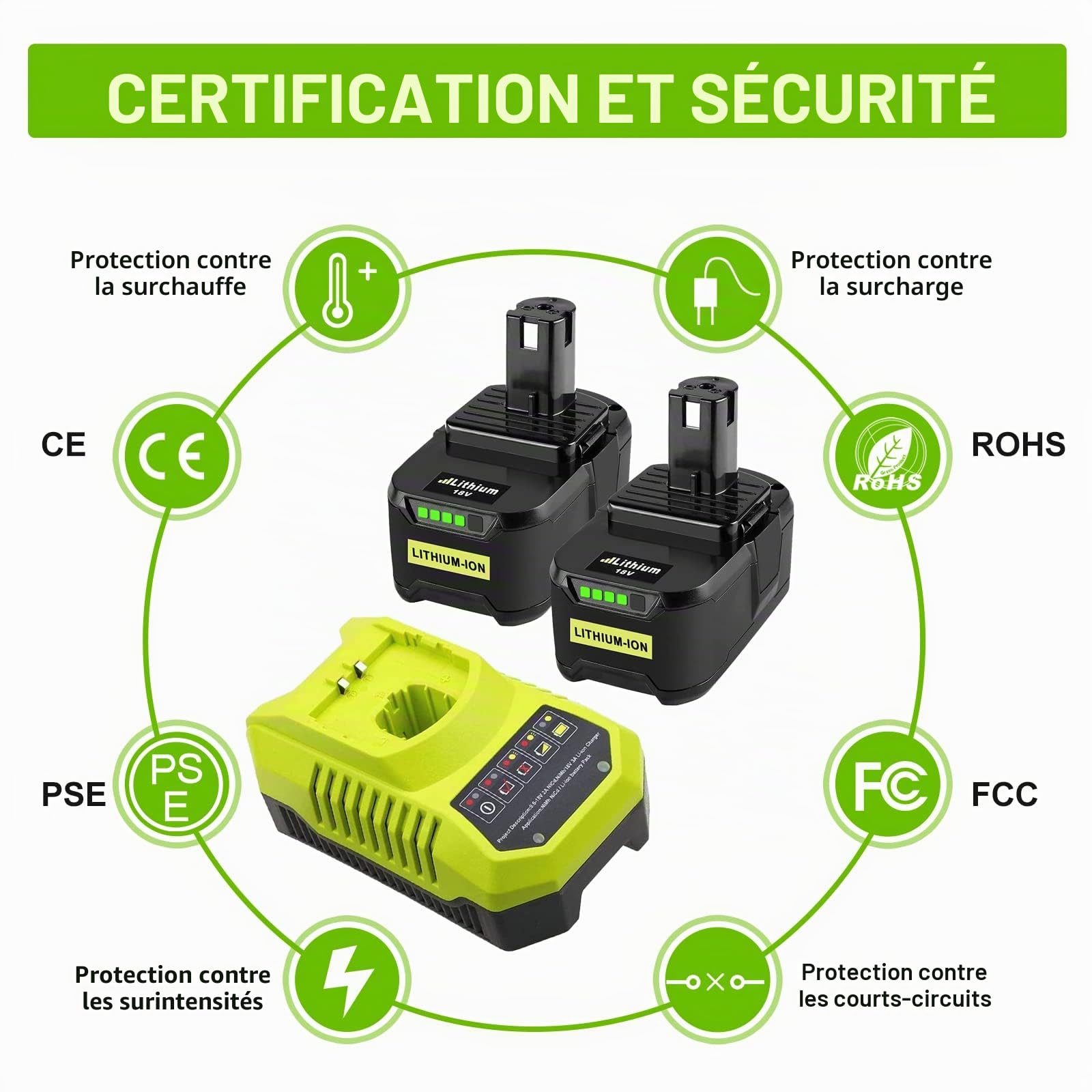 2X Batteries de Rechange pour Ryobi 18 V 5,5 Ah P108 18V + 9,6 V-18 V 3 A pour Ryobi BCL14181H Lithium-ION & NI-MH pour P106 P107 P105 P108 P100 P102 P103 avec LED (Noir et Vert)