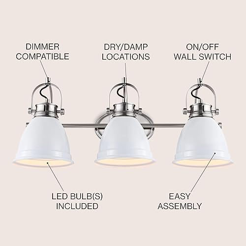 Miniatura 2 de JONATHAN Y JYL1116B Phineas - Bombillas LED de hierro bohemio de 25.5 pulgadas con 3 luces LED de vanidad costeras transicionales 2700K 40W para