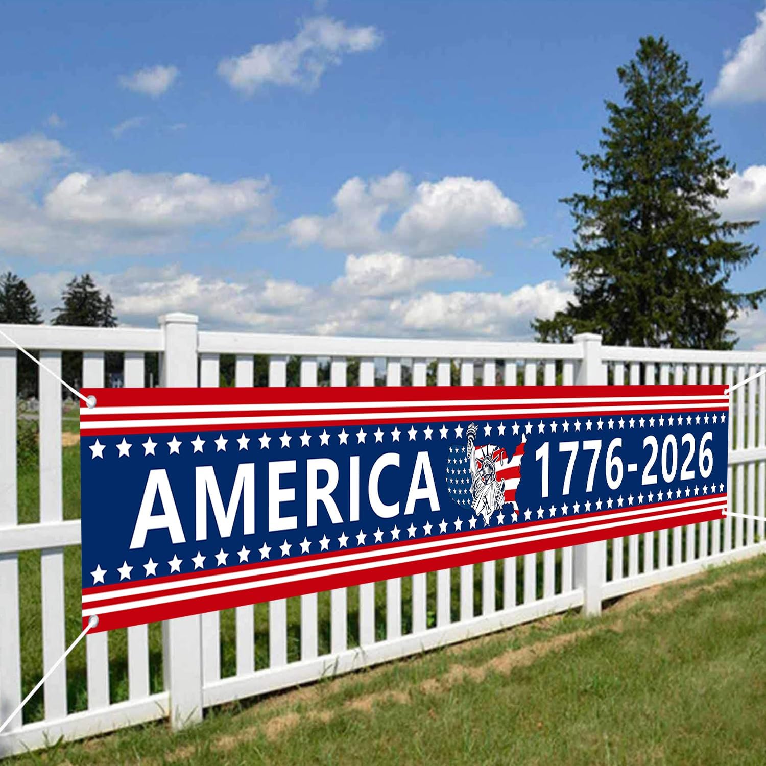 250th Anniversary USA Banner Flag 120" x 20" American 1776-2026 250th Birthday Banner for Outdoor Happy 4th of July Independence Day Large Banner for Outside Memorial Day Patriotic Decorations for Yard Garden