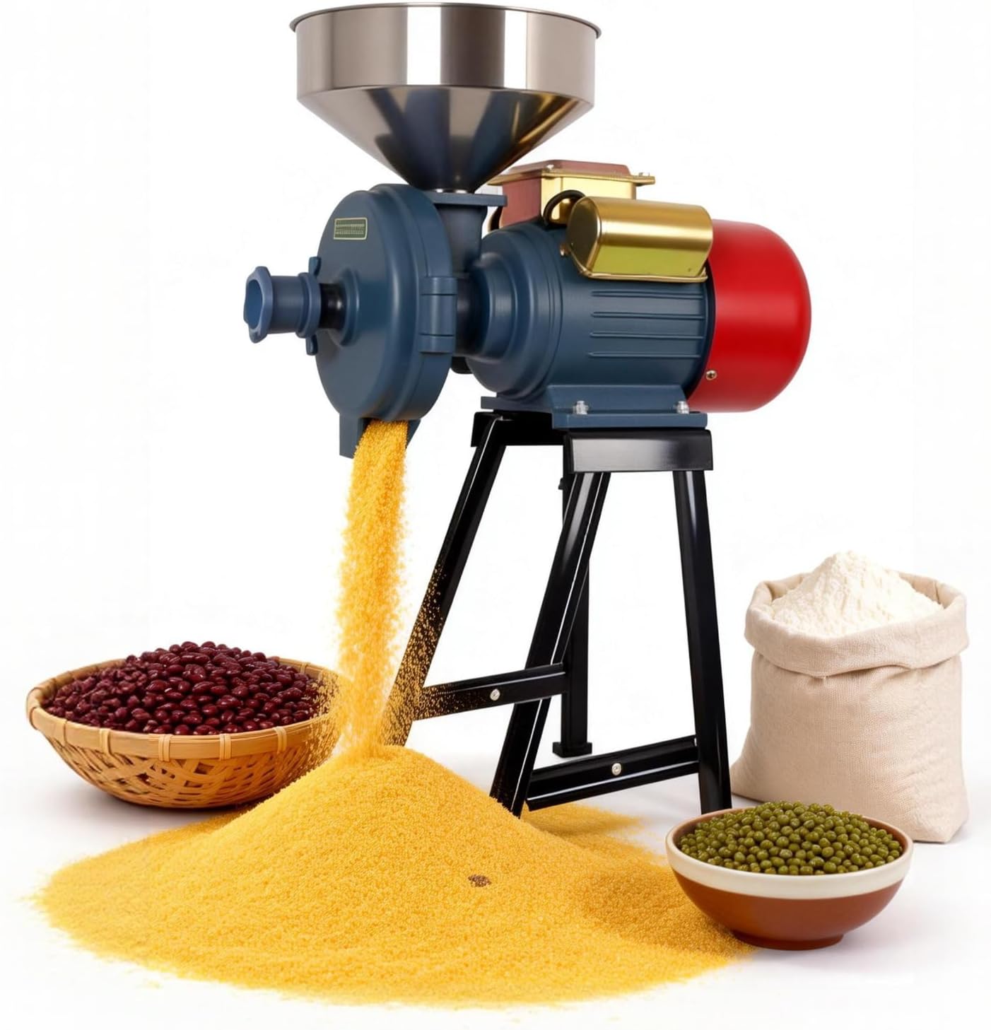 3000W Electric Grain Mill Grinder, 110V Wet & Dry Feed Mill Grinder, Thickness Adjustable Corn Grinders, Cast Iron Pulverizer Powder Machine with Large-Capacity Funnel, for Rice, Corn, Wheat, Coffee