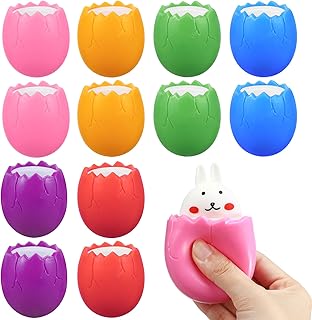 Easter Eggs Squishy Bunny, BILLMOSS 12PCS Easter Basket Stuffers Rabbit Squeeze Toys for Easter Eggs Hunt, Cute Rubber Decorations Party Favors for Boys, Girls