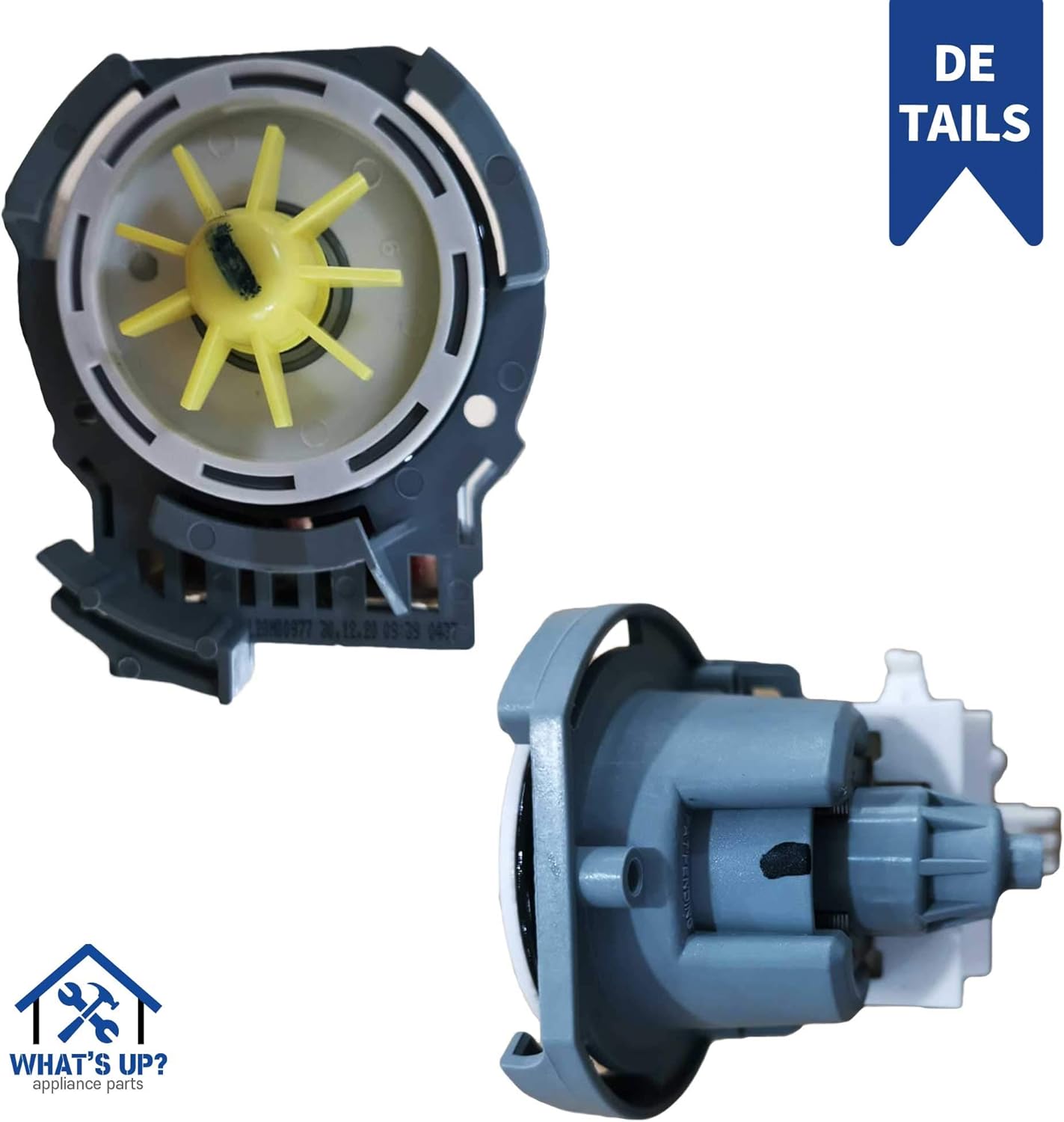 [What's Up?] W10724439 (W10876537) Dishwasher Drain Pump Motor Replacement Part for Whirlpool Kenmore Dishwashers Replaces W10876537, AP6004843, PS11738151