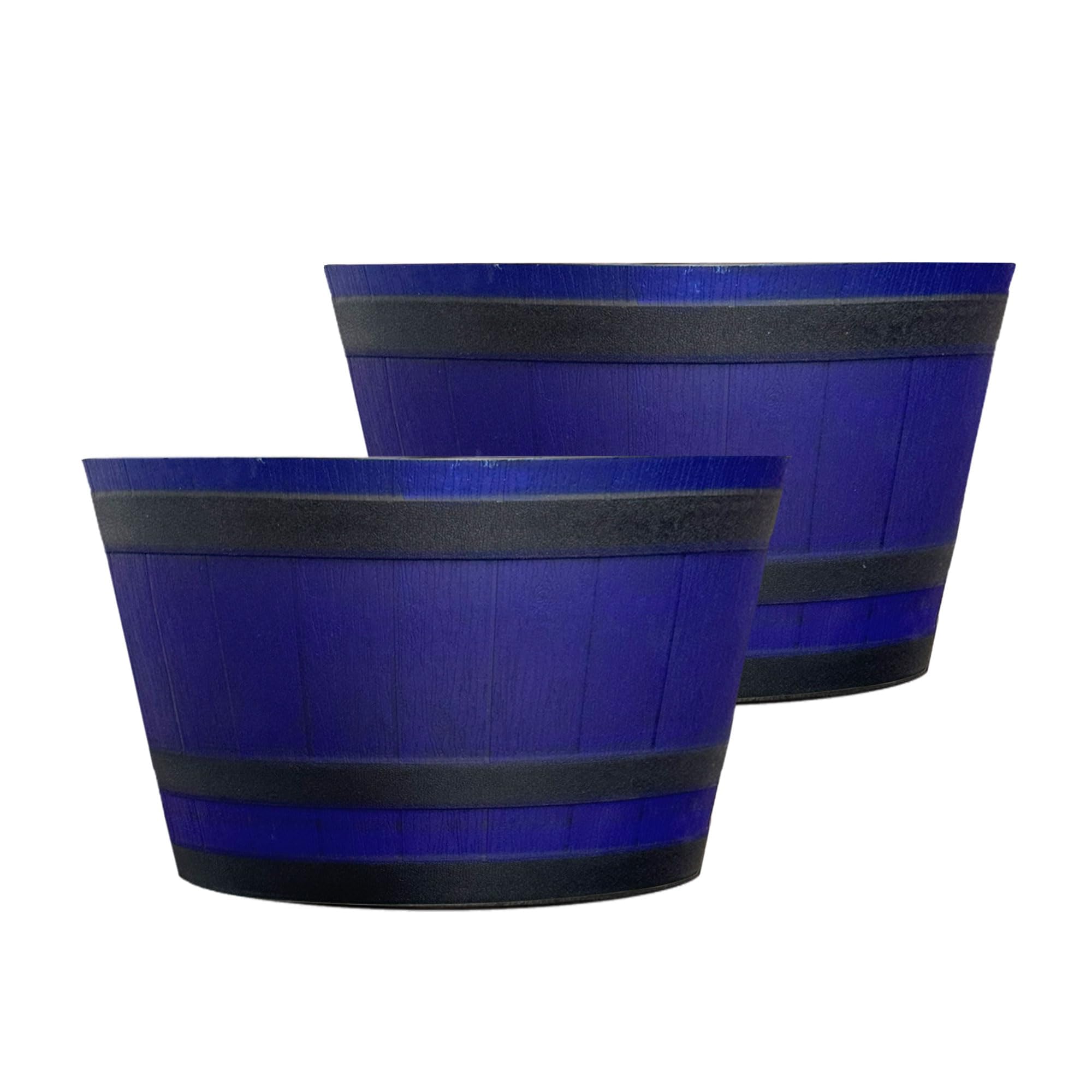 SG Traders Large Half Barrel Cask Planter, Indoor Plant Pot with Drainage Holes, Flower Pots Outdoor Garden Planters, 52 x 31cm - Pack of 2