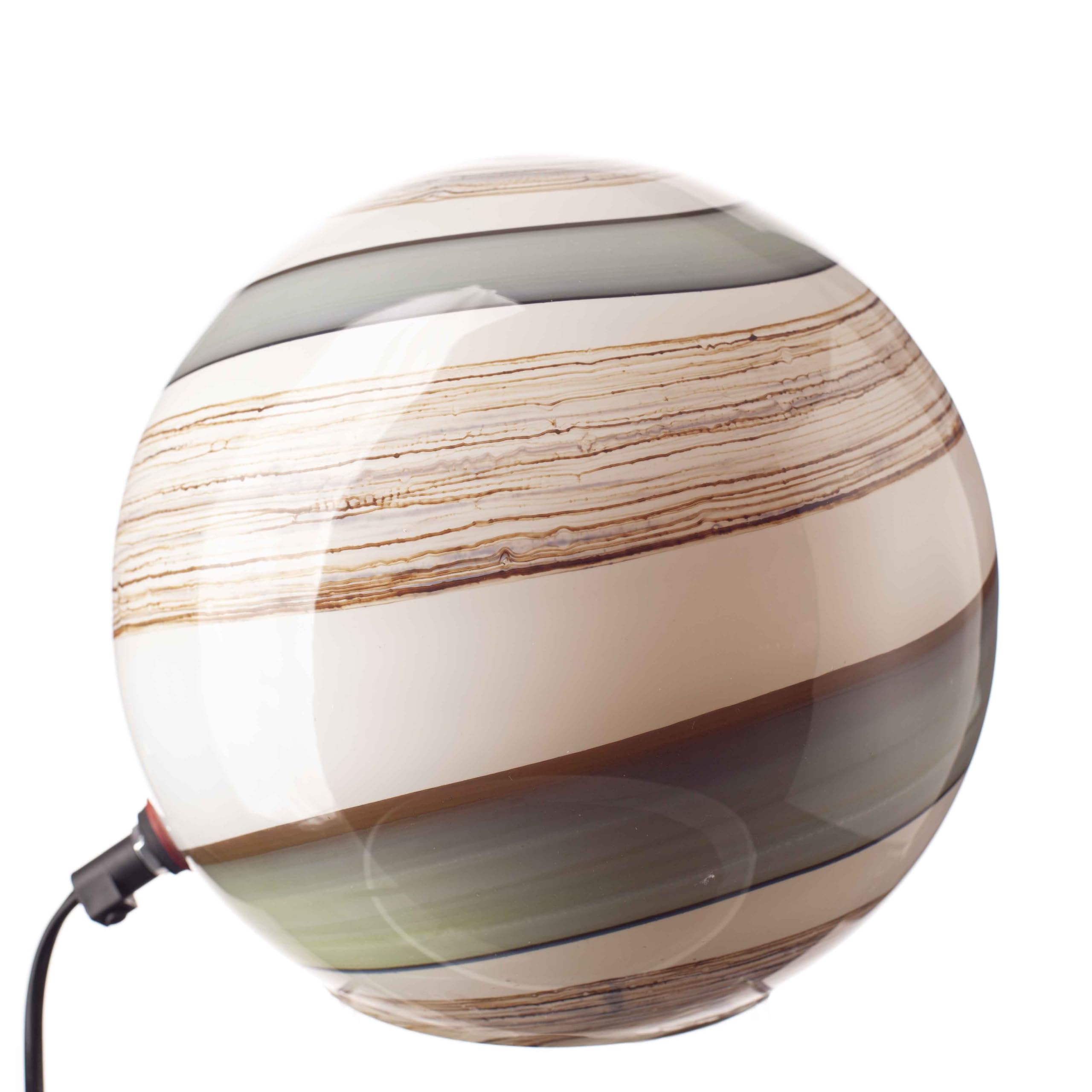 Decorative Sphere Glass Table Lamp, 20 cm, Mouth-Blown Glass in Smoked Meadows Design
