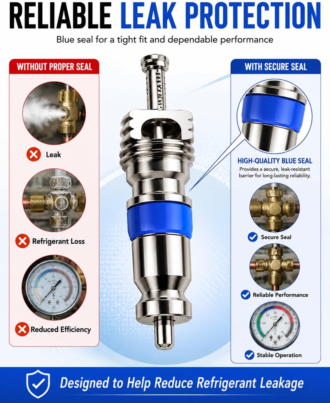 50pack HVAC Valve Core Kit for R410A R32 R22 Refrigerant Systems, High Pressure Schrader Valve Cores with Teflon Seal, Leak Resistant AC Replacement Parts for Air Conditioning