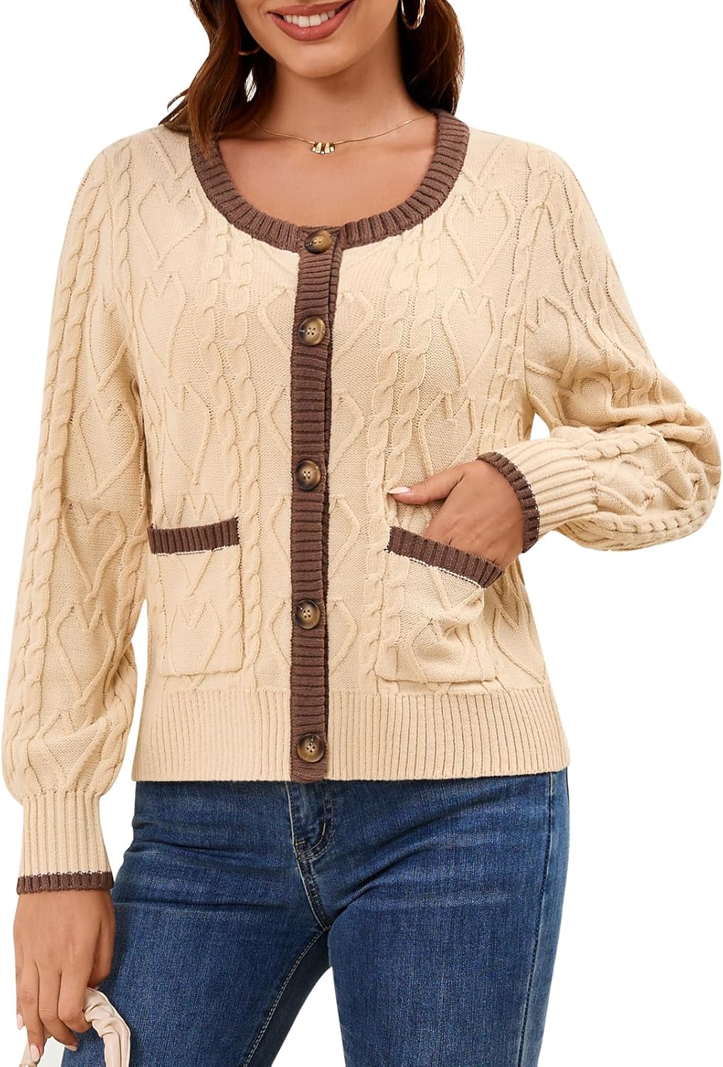 Women's Cable Knit Cardigan Sweater Winter Fall Cozy Button Down Knit Jackets Long Sleeve Open Front Coats