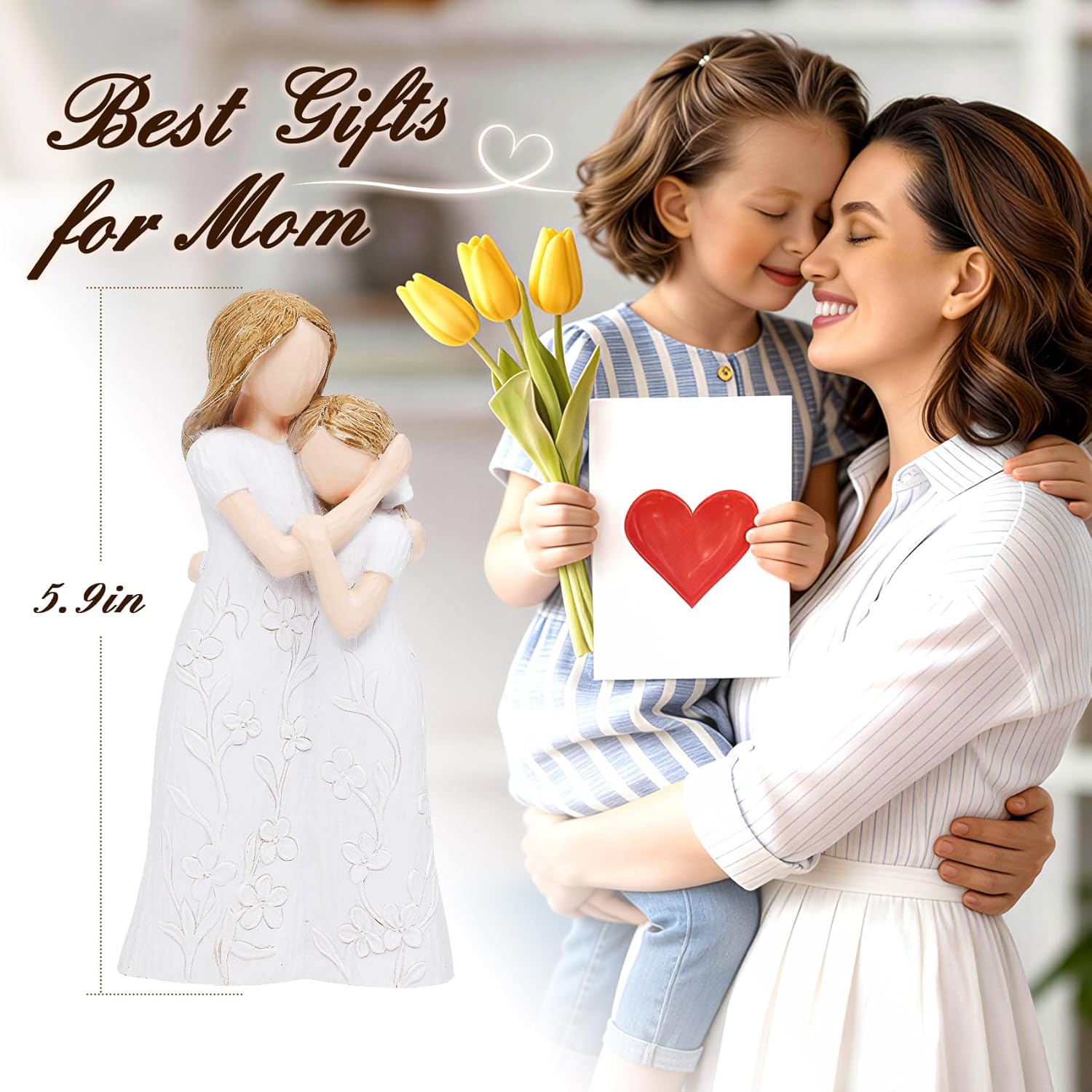 Gifts for Mom, Mom Birthday Gifts from Daughter, for Mom, 6 Inch Mom and Daughter Sculpted Hand-Painted Figurine