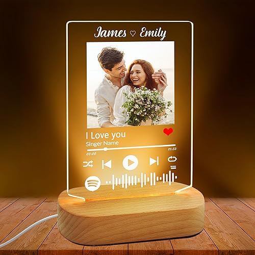 Placa de Spotify personalizada, canción favorita personalizada con álbum de fotos, placa de música acrílica personalizada, regalos para novio,