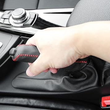 Car Handbrake Cover for Honda Civic Type R FL5 FK8 FK2 FN2 FD2 2018-2025, PU Leather Handbrake Protector, Non-Slip Breathable Handbrake Sleeve Auto Interior Accessory,D