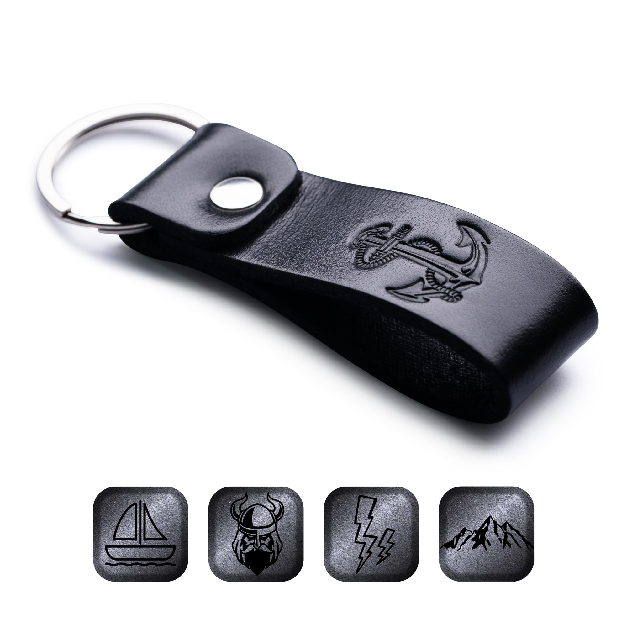 MAGOR Leather Keychain Favorite for Men, Keyring Gift for Women & Men, Birthday & Anniversary, Full Grain Leather (Anchor)