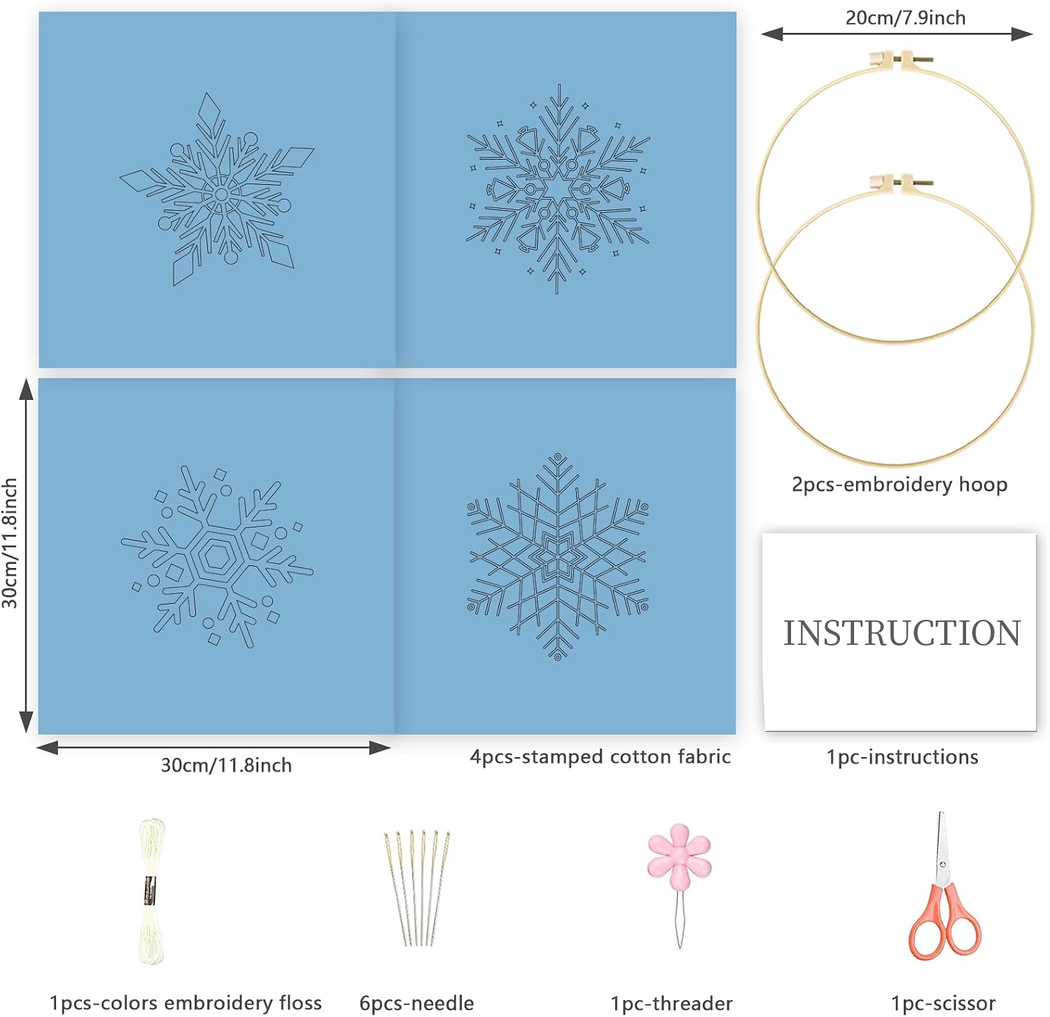 INFUNLY 4 Pack Snowflake Embroidery Kits Cross Stitch Kits for Beginners Adults Christmas Needlepoint Starter Kit with Instructions for Thanksgiving Halloween Decor Home Room Wall 11.8x11.8in image 2