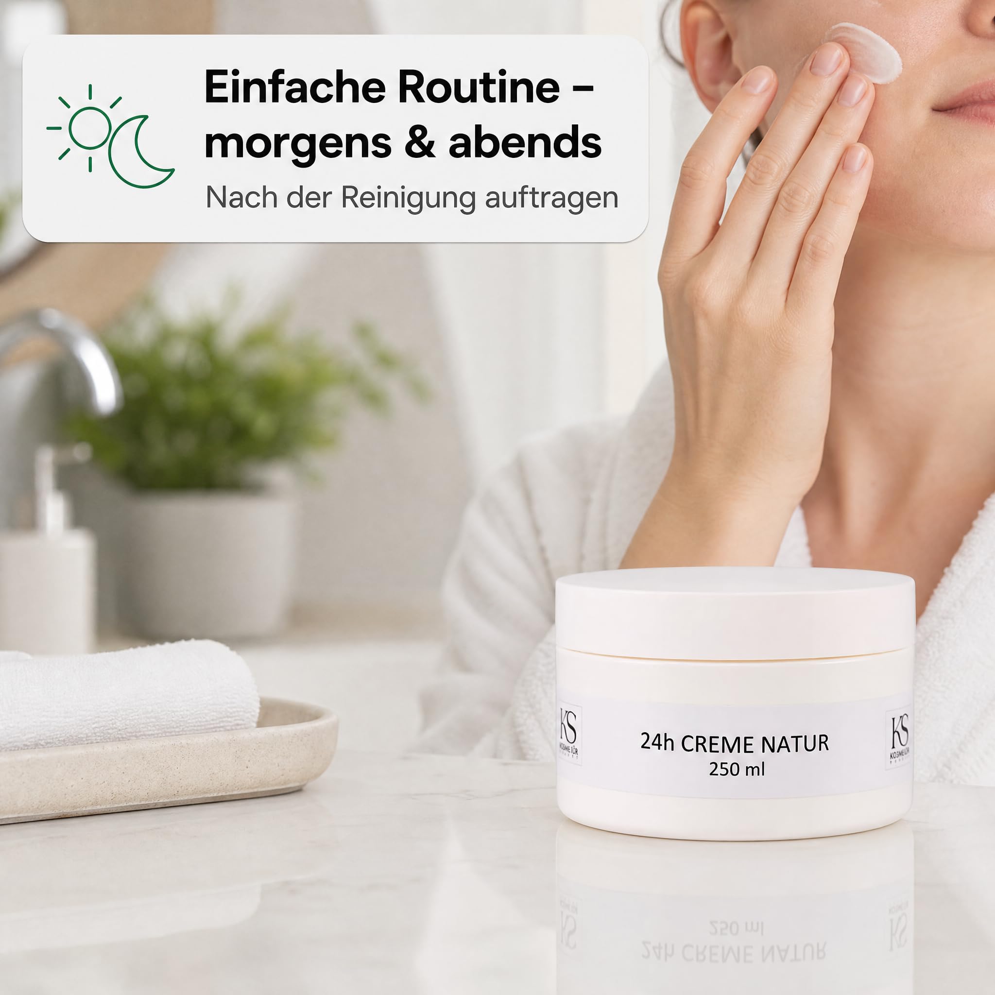 KS Beauty 24h Creme Natur – Tages- & Nachtcreme mit Aloe Vera, Kokosöl, Q10, Niacinamid & Vitamin E (250 ml)