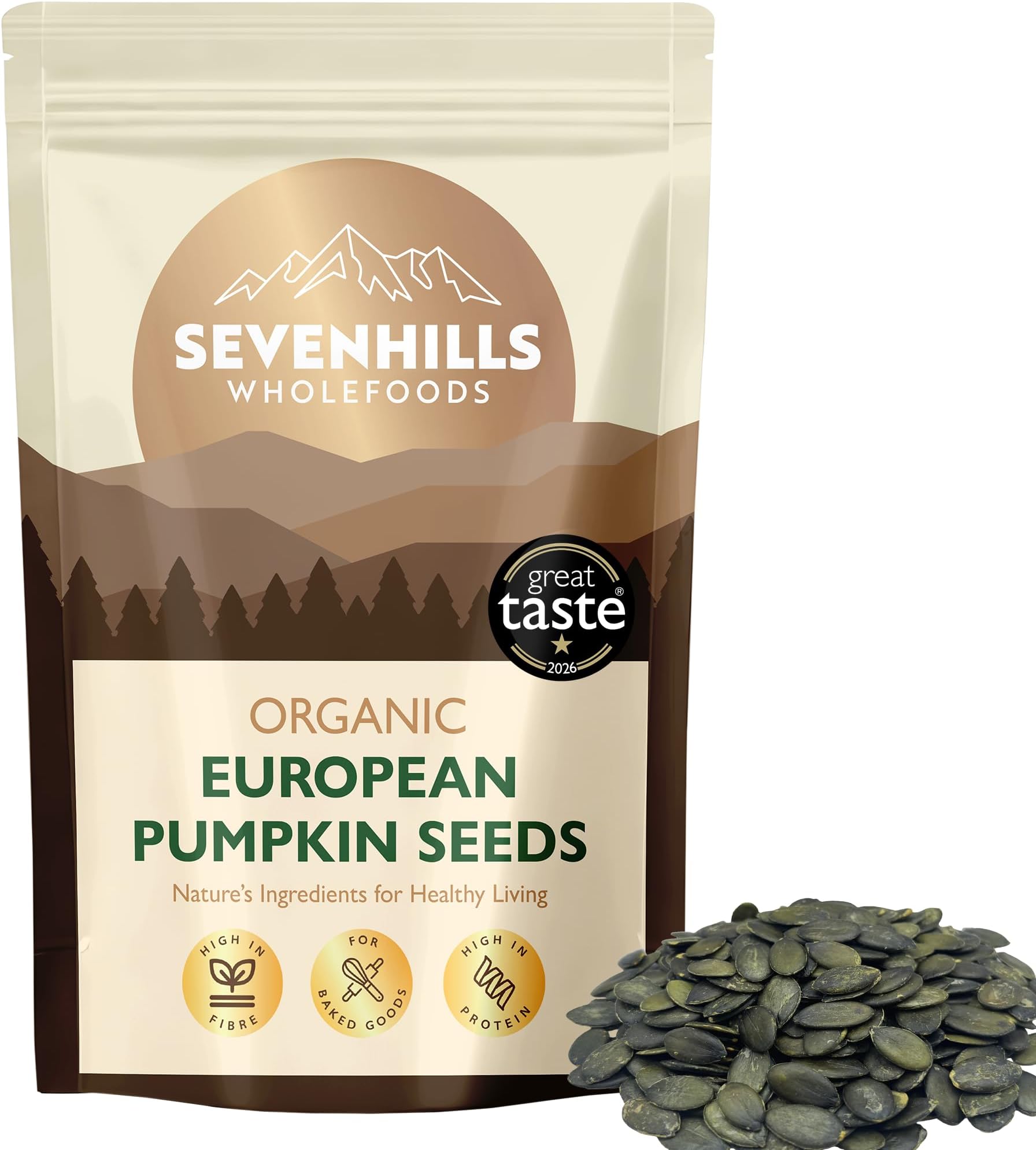 Organic Shelled Pumpkin Seeds 900g, Raw, Unsalted, High in Protein | Great Taste Award Winner 2026, Crunchy, For Snacking, Bowl Topping & Baking