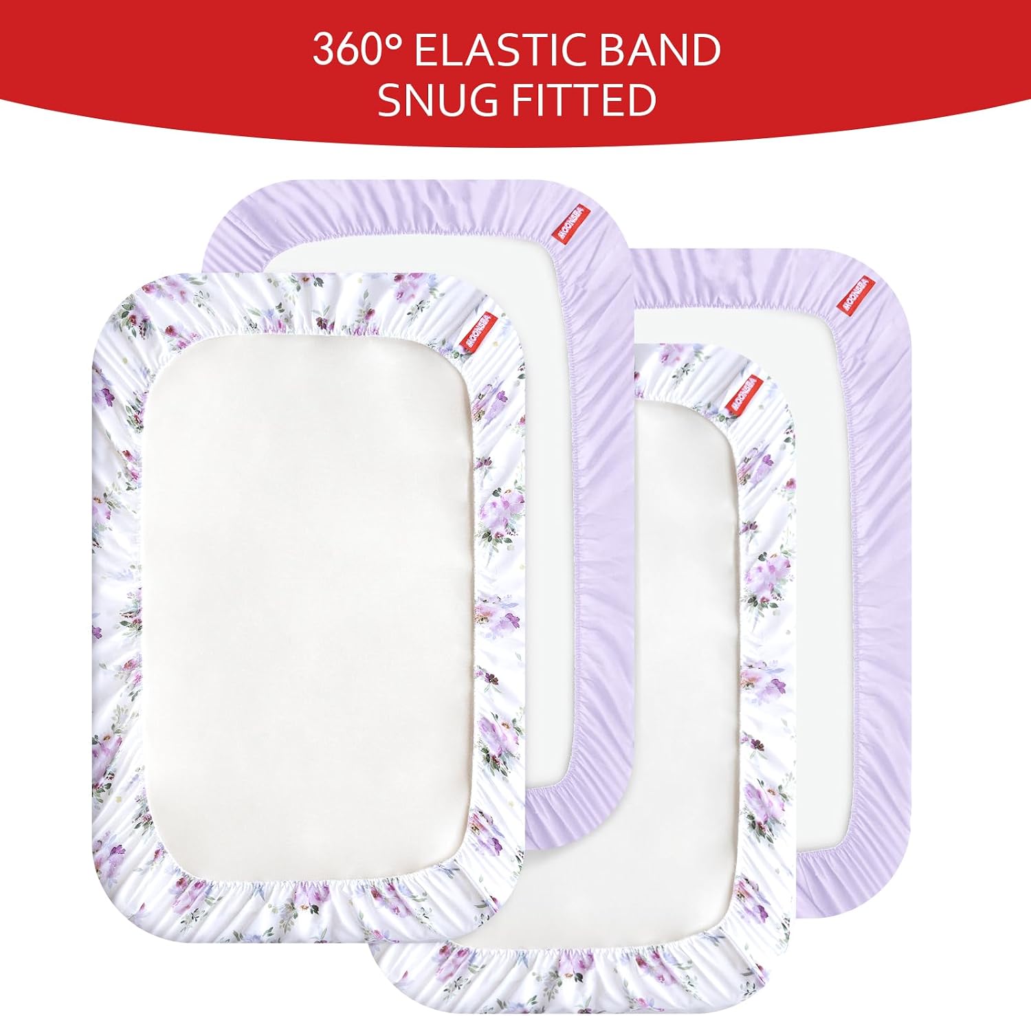 Bassinet Sheets for Girls 4 Pack(33" x 20"), Compatible with Mika Micky, Baby Delight, Dream On Me, Koola Baby, AMKE and Other Rectangle Bassinet Mattress, Lavender Floral