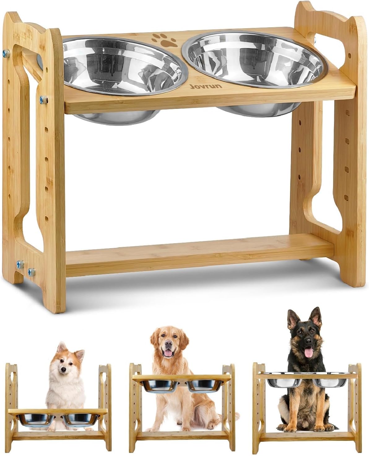 Elevated Dog Bowl Stand with 2 Stainless Bowls