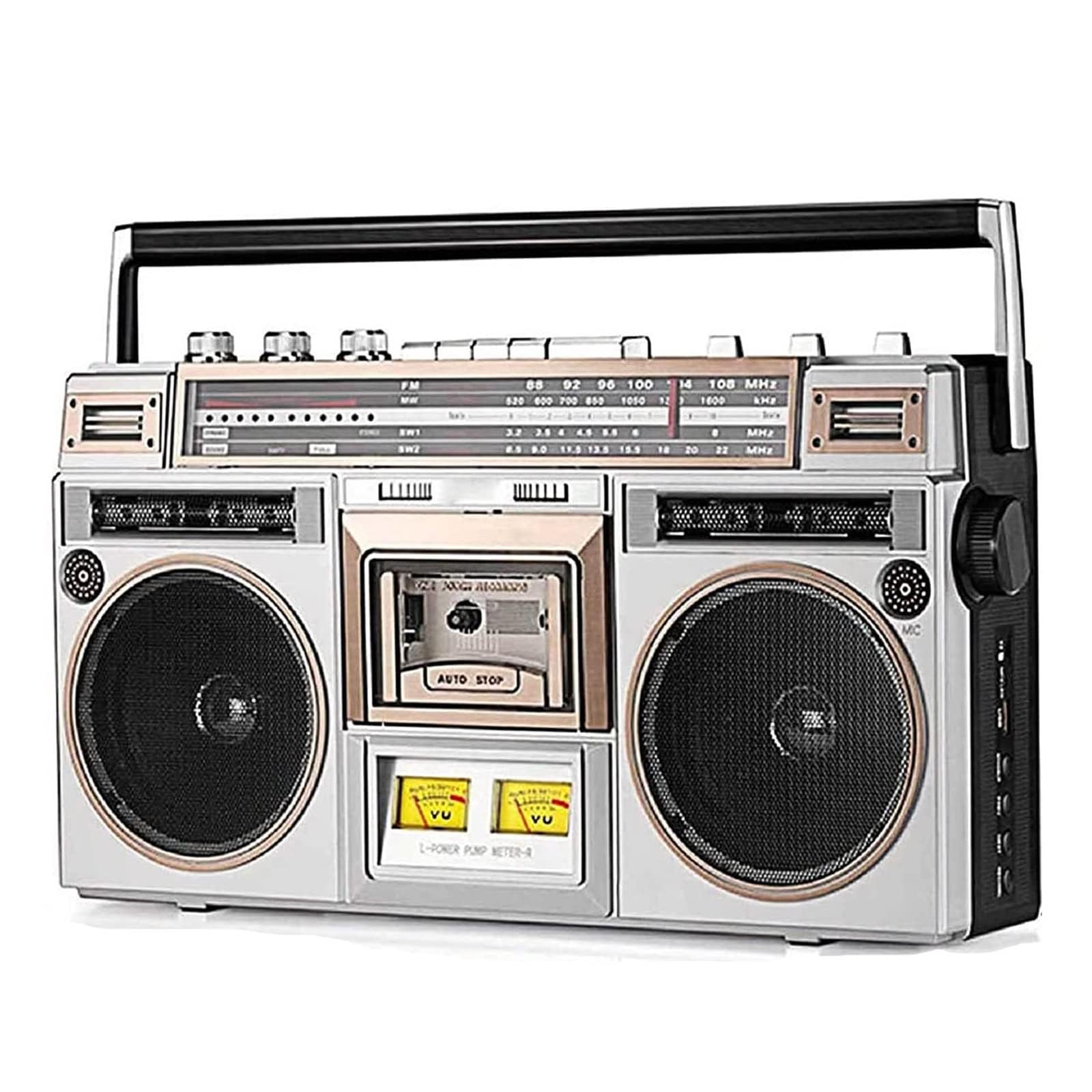 Boombox w stylu retro lat 80., odtwarzacz CD i kasetowy, radio Bluetooth z nagrywaniem FM DAB+ USB, przenośny magnetofon do domu i podróży