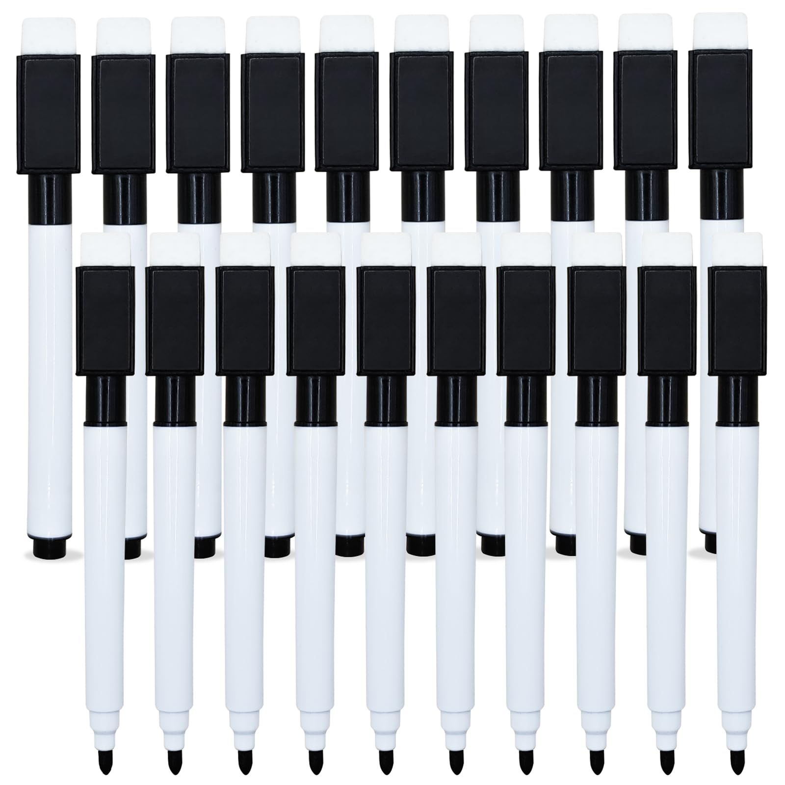 Rotuladores Pizarra Blanca 20 Pcs Marcadores Rotulador Pizarra Blanca con Borrador, Boli Negro Para Hogar Escuela u Oficina(11.3 * 1cm)