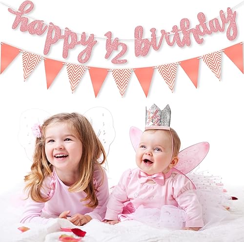 Miniatura 6 de Spakon Juego de pancartas de feliz cumpleaños con purpurina de 6 meses, feliz 12 cumpleaños, bebé, niño, niña, 12 año, decoración de pastel de 12