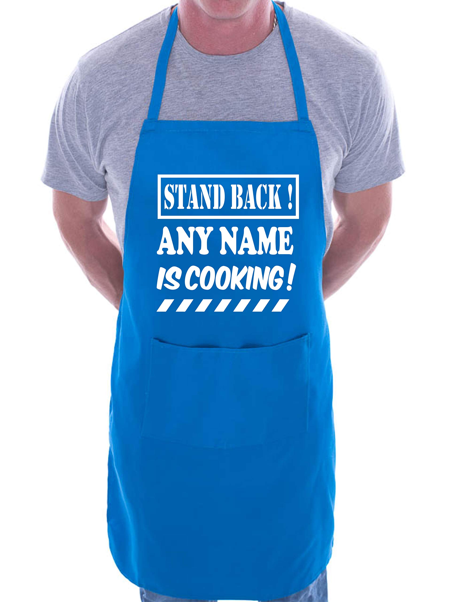 Print4u Men's Blue Personalised Apron Stand Back Cooking Any Name Word