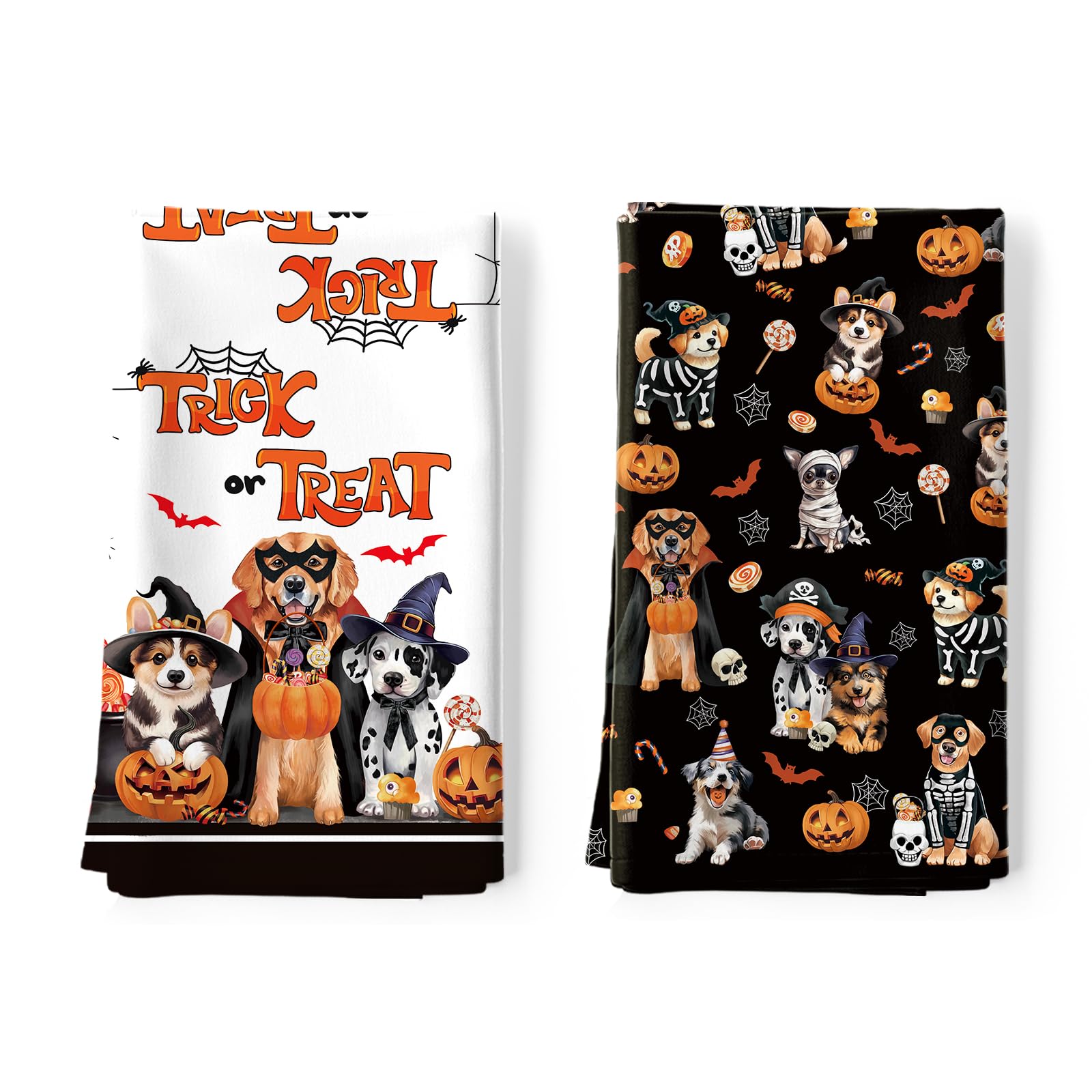 Arquiel Halloween Hund Geschirrtücher 100% Baumwolle 2er-Set 48 x 70 cm