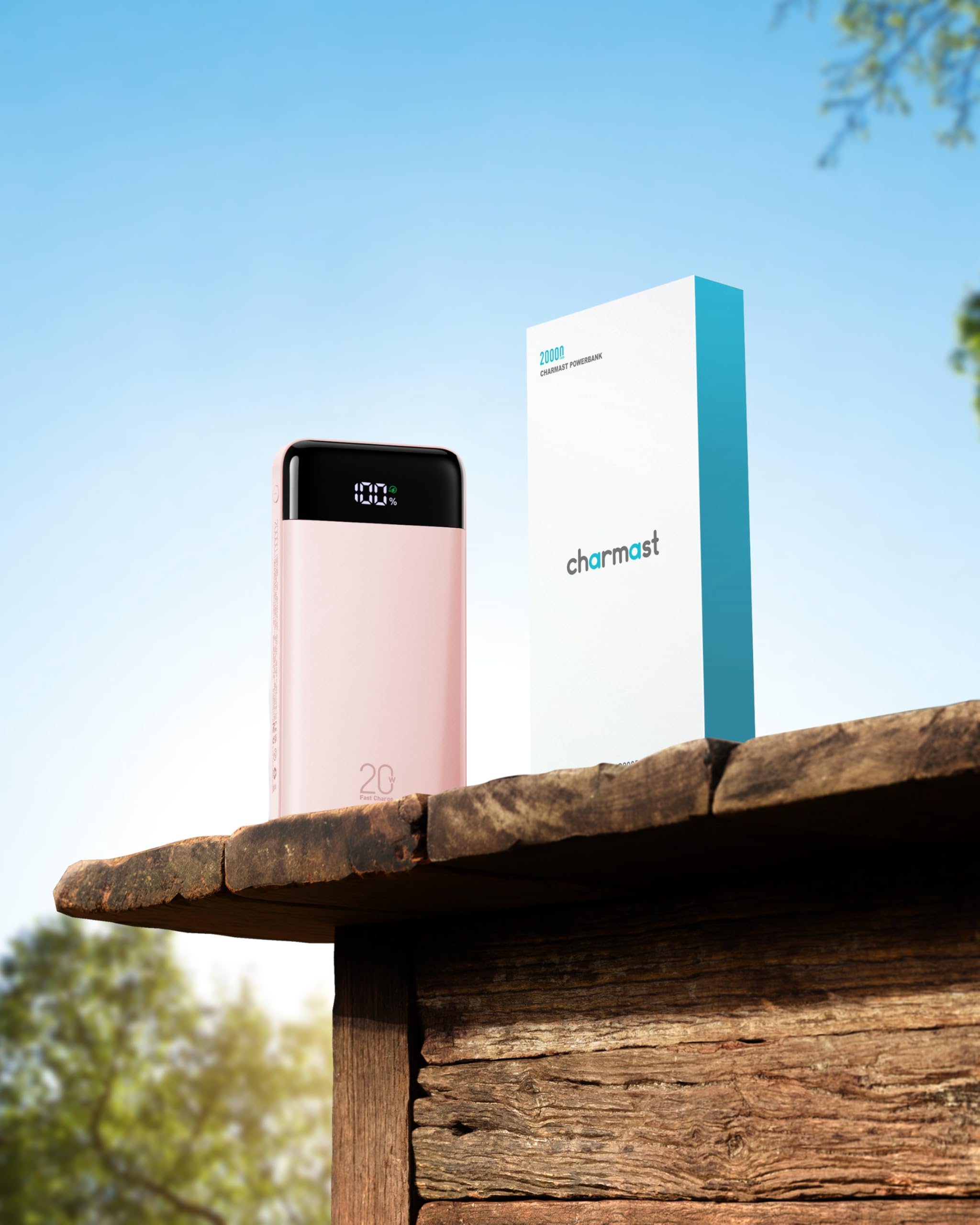 Charmast Batterie Externe 20000mAh, 20W Power Bank Charge Rapide avec câbles intégrés, 5 Sorties et 4 Entrées Batterie Portable pour iPhone 14 13 12 11 Samsung S21 S22 (Rose)
