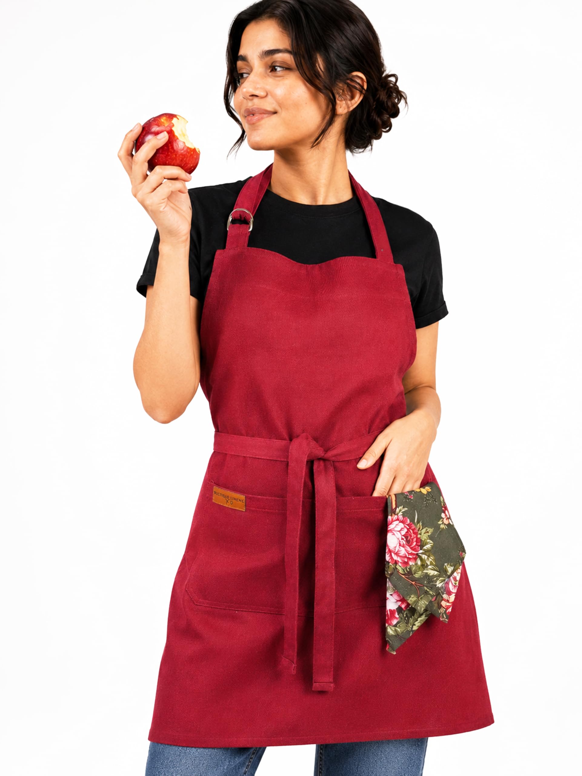 RUSTIQUE LINENS 100% Cotton Twill Kitchen Apron, Adjustable Bib Apron with 2 Pockets, Metal Neck Adjuster & Reinforced Stitching, Unisex, Garnet Red โ image 1