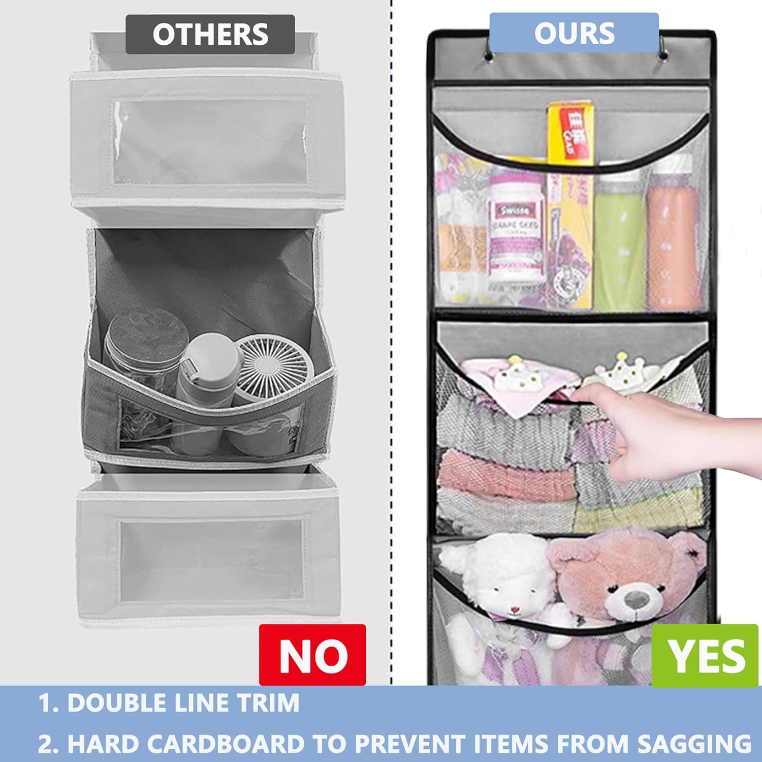 devesanter Over The Door Hanging Organizer 2 Pack – 5 Pockets Storage for Closet, Wardrobe, Toys, Bedroom, Bathroom (Grey)