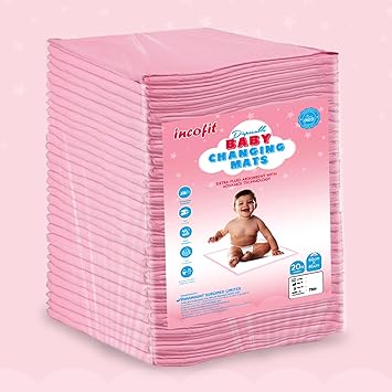 Incofit 20 Count 60x45 CM Pink Baby Disposable Underpad | Changing Mats | Changing Pads | Baby Waterproof Pads | Breathable Underpads | Bed Protector with 100% Water Proof Non Slip Back Sheet - image, photos
