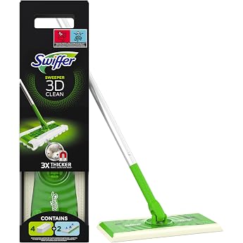Swiffer Floor Mop 3D Clean Starter Kit 1 Rod + 4 Dry Floor Cloths + 2 Moist Floor Cloths Set for Hardwood & Hard Floors Removes Dust & Dirt