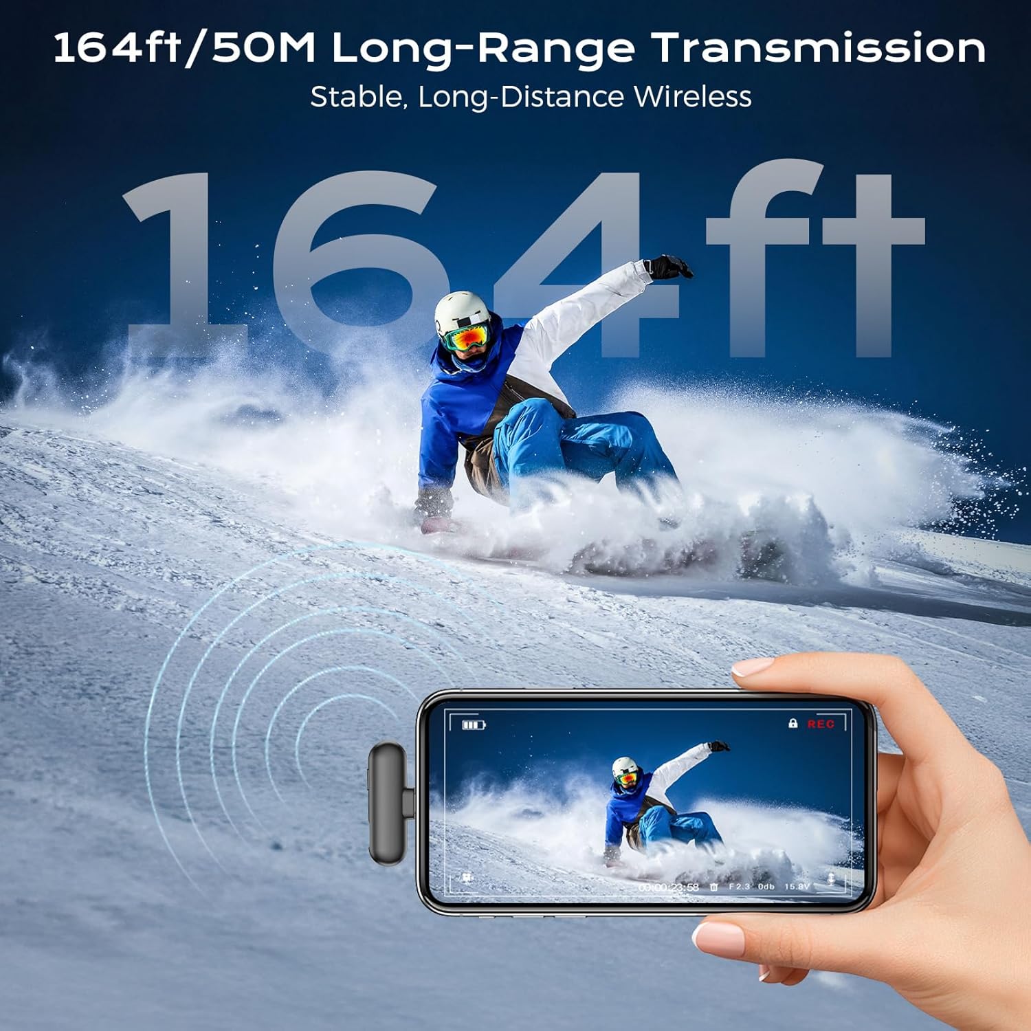 Wireless Lavalier Microphone for iPhone/Android, Lapel Mics with Lighting/USB-C Plug-Play, AI Noise Cancellation, 35H Battery Life, 164ft Range for Stream, Vlogging & Podcast, Magnetic Clip Mic