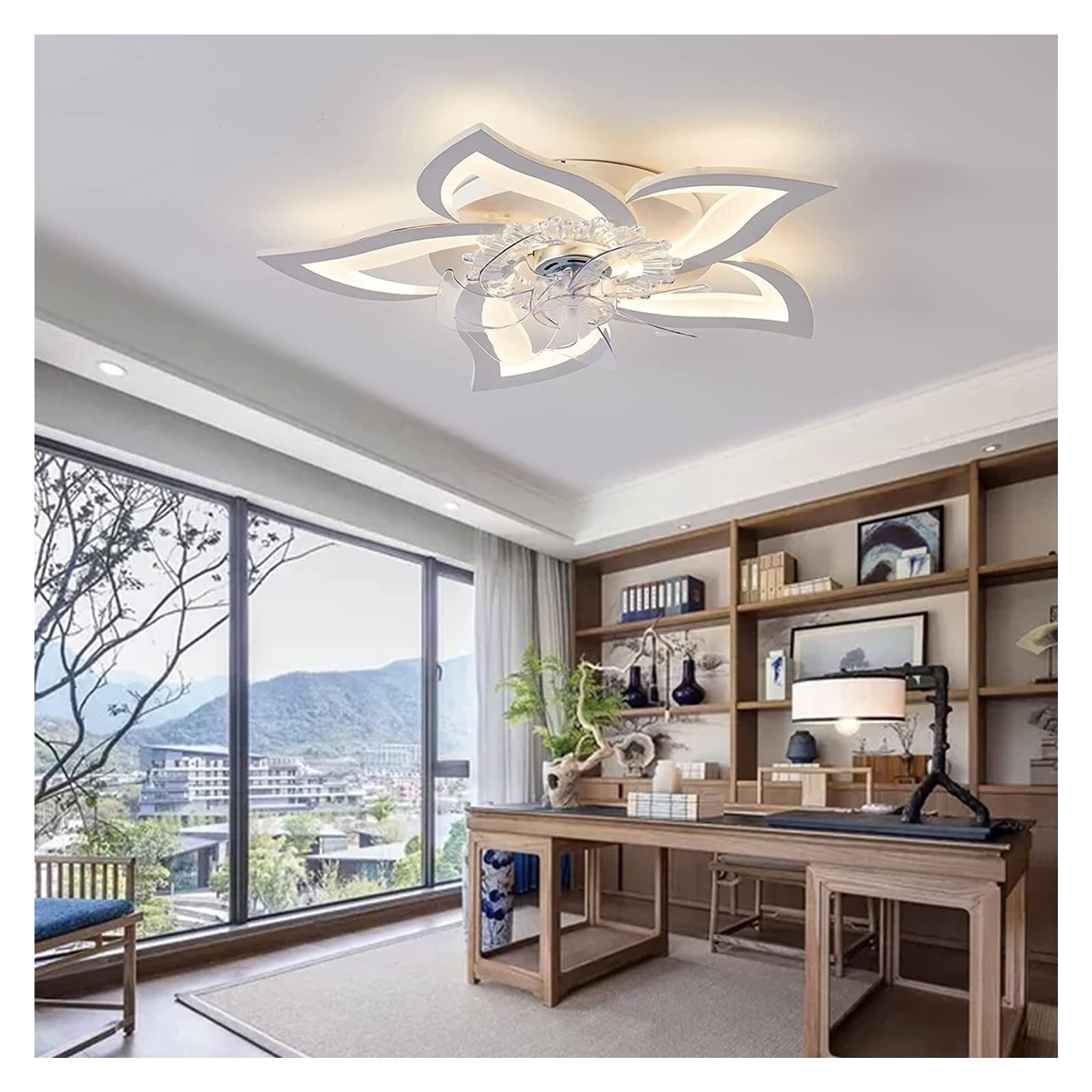 TRDEWR LED Ceiling Fan with Lighting Creativity 5 Dim Fan Light Ceiling Light with Remote Control and APP Good Light and Shadow Effects